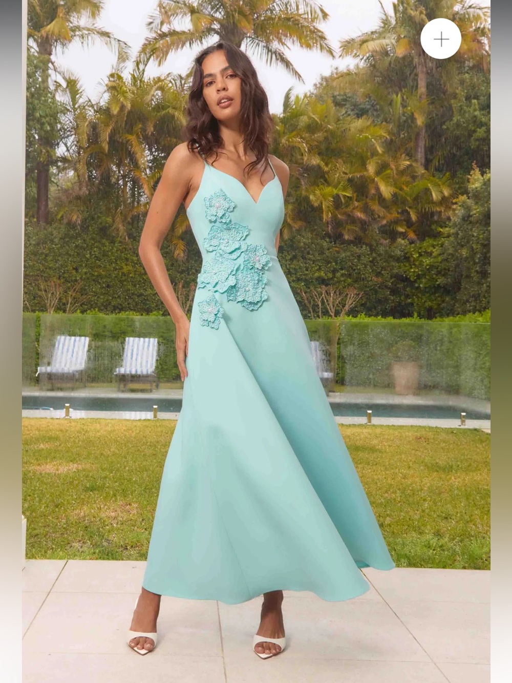 elliatt stella aqua blue 3d floral applique A-line maxi gown dress size XS NEW